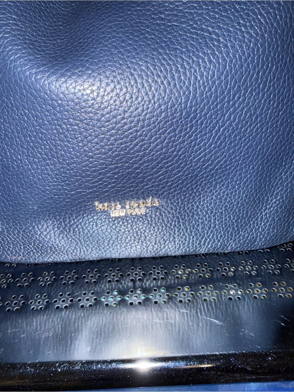 kate spade navy pebbled leather tote with gold logo